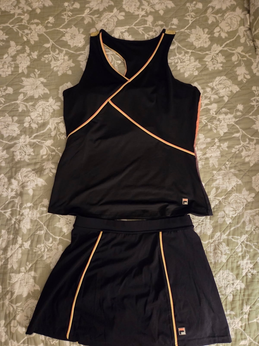 FILA Black Tank and Skort Set with Peach Piping